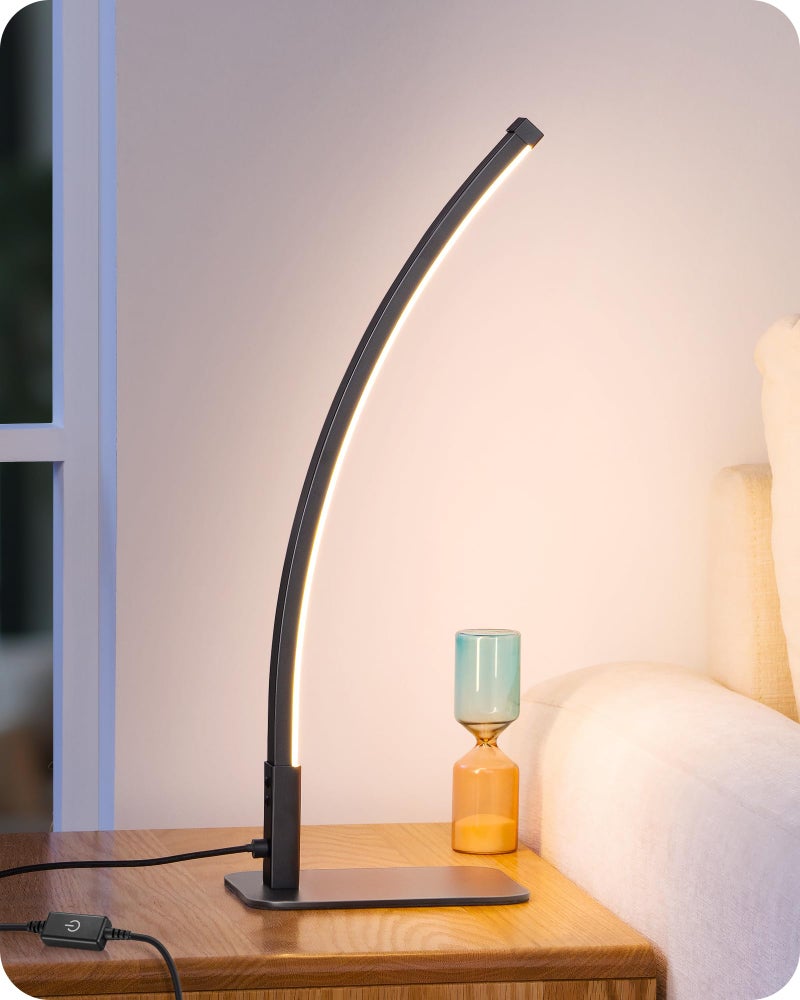 EDISHINE Curved LED Table Lamp, Modern Bedside Lamp with 3 Color Temperature & Stepless Dimming, Aluminum & Iron, Nightstand Lamp for Bedroom, Living Room, Black - Image 1