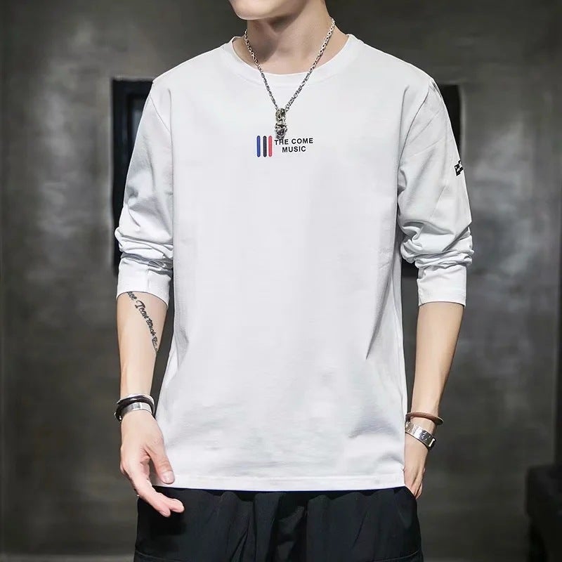 2020 Mens Long-Sleeve Casual Tee Autumn Winter White 6005  - Image 1