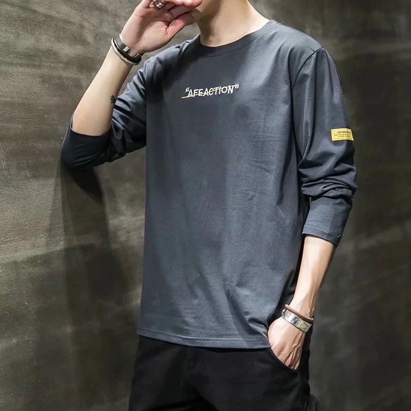 2020 Mens Long-Sleeve Casual Tee Autumn Winter White 6005  - Image 5