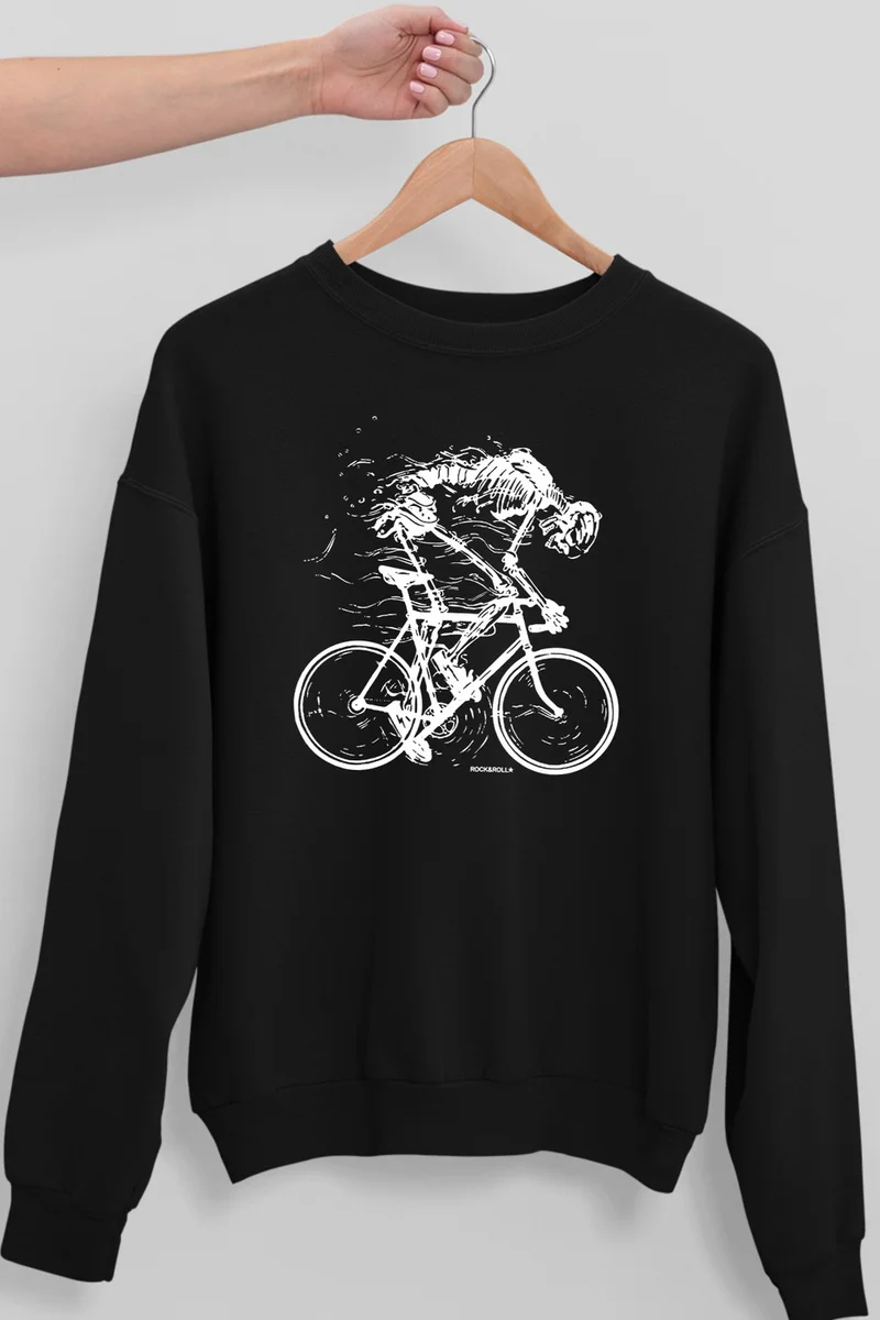 روك اند رول Faster Black Oversize Crew Neck Thick Women's Sweatshirt