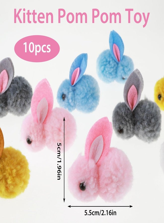 Amaxiu 10Pcs Plush Toy Balls, Cute Bunny Shape Kitten Pompom Soft 5.5cm/2.16in Puff Ball Indoor Fun Colorful Cat Ball Toy Pom Pom Balls for Pet - Image 3
