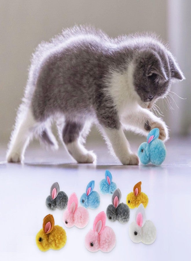 Amaxiu 10Pcs Plush Toy Balls, Cute Bunny Shape Kitten Pompom Soft 5.5cm/2.16in Puff Ball Indoor Fun Colorful Cat Ball Toy Pom Pom Balls for Pet - Image 2