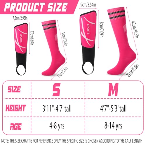 VercanMonth Soccer Shin Guards and Socks Kids Youth Lightweight Soccers Pads Defender with Ankle Protection Ski Shin Guards Football Equipment for Age 414 Toddler Boy Girl SmallSportsRose Red - Image 3