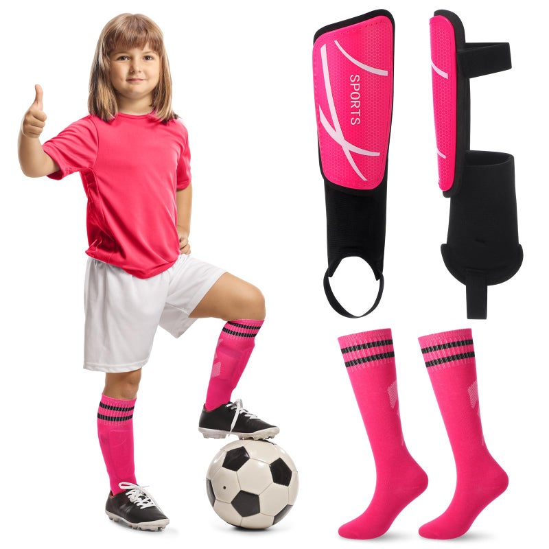 VercanMonth Soccer Shin Guards and Socks Kids Youth Lightweight Soccers Pads Defender with Ankle Protection Ski Shin Guards Football Equipment for Age 414 Toddler Boy Girl SmallSportsRose Red - Image 2