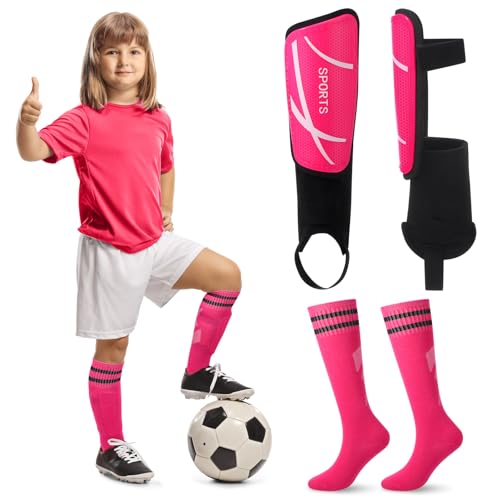 VercanMonth Soccer Shin Guards and Socks Kids Youth Lightweight Soccers Pads Defender with Ankle Protection Ski Shin Guards Football Equipment for Age 414 Toddler Boy Girl SmallSportsRose Red - Image 1