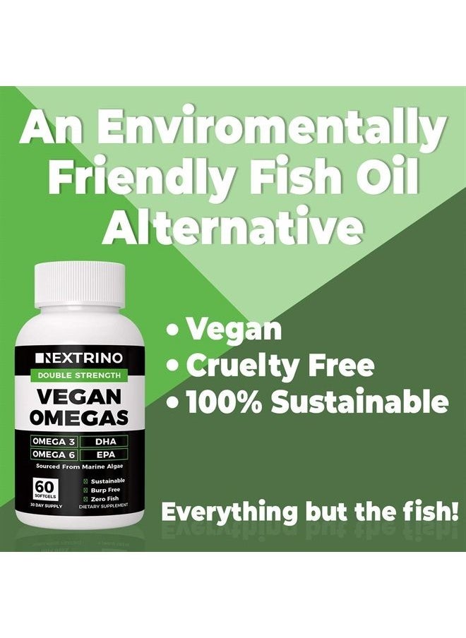 Nextrino - Vegan Omega 3 Supplement (60 Softgels), Algal Oil with DHA EPA, Organic Omega3 6 Fatty Acids from Algae, Plant Based Vegetarian Alternative to Fish Oil, Supports Heart Brain Health - Image 1