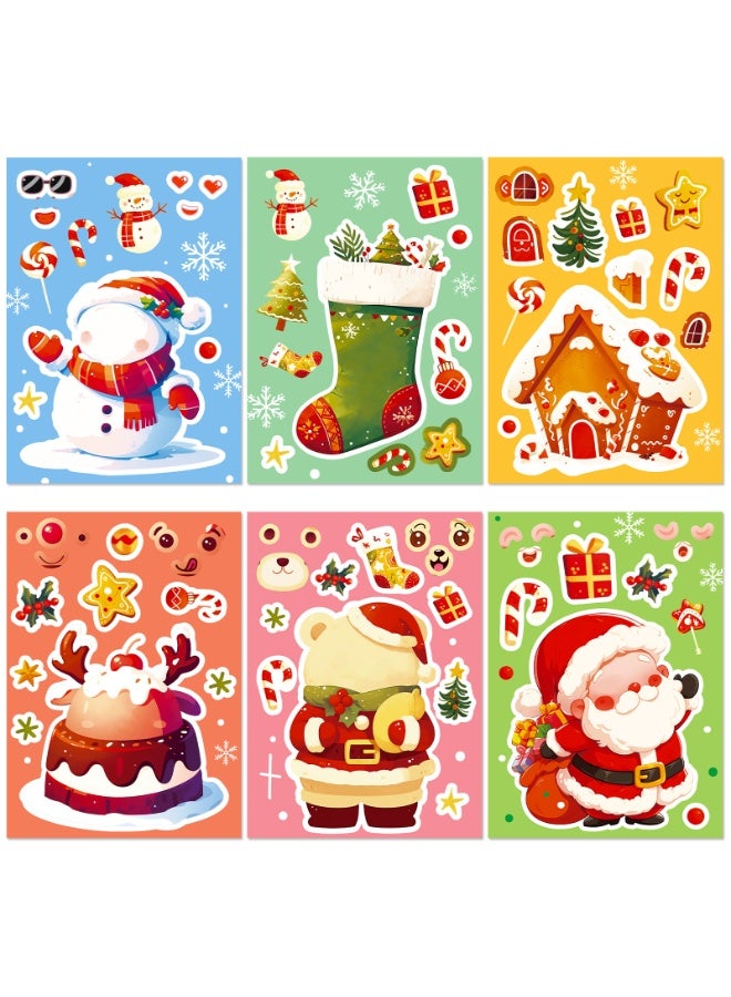6 Sheets Christmas Stickers for Crafts, Make a Face Sticker, Make Your Own Christmas Characters Mix and Match Sticker Santa Stickers Christmas Tree Stickers, Xmas Holiday Christmas Party Favor. - Image 1