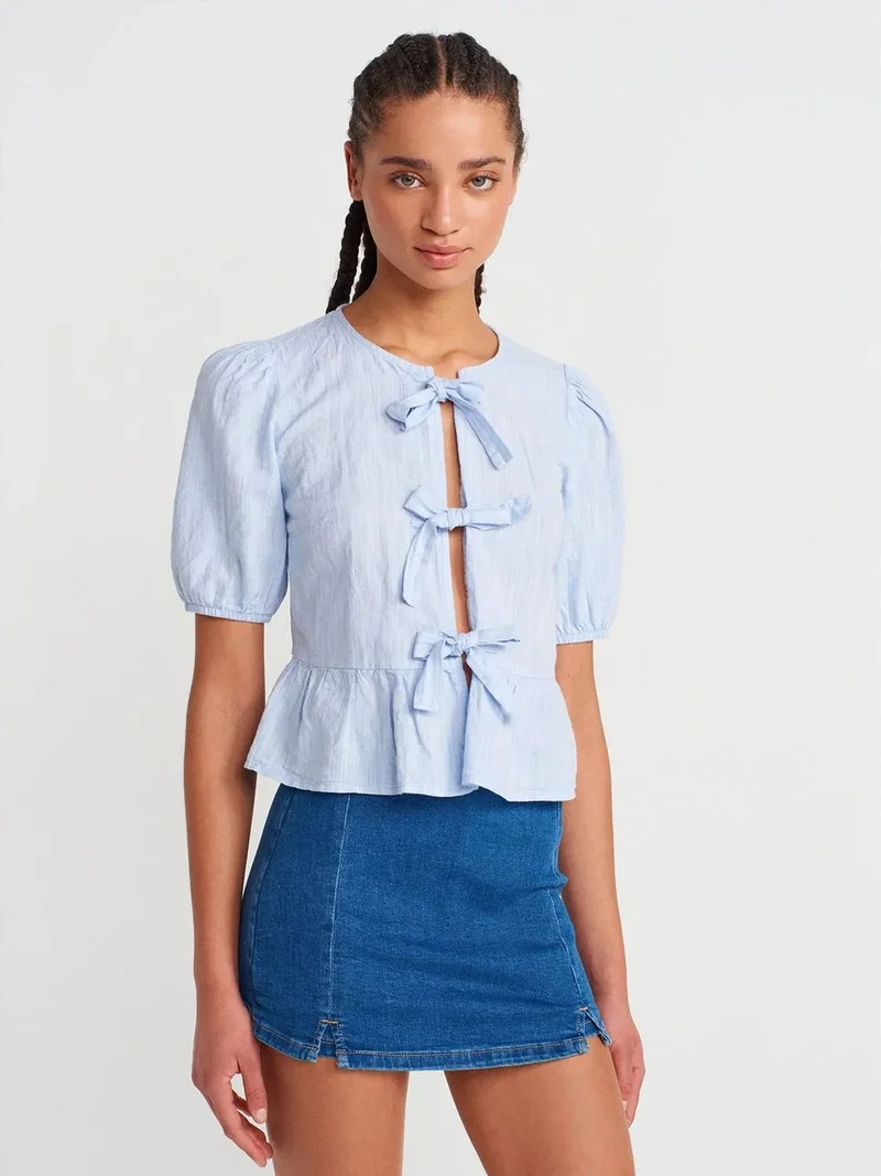 ديلفين Dilvin Women’s Crop Blouse With Bow Detail
