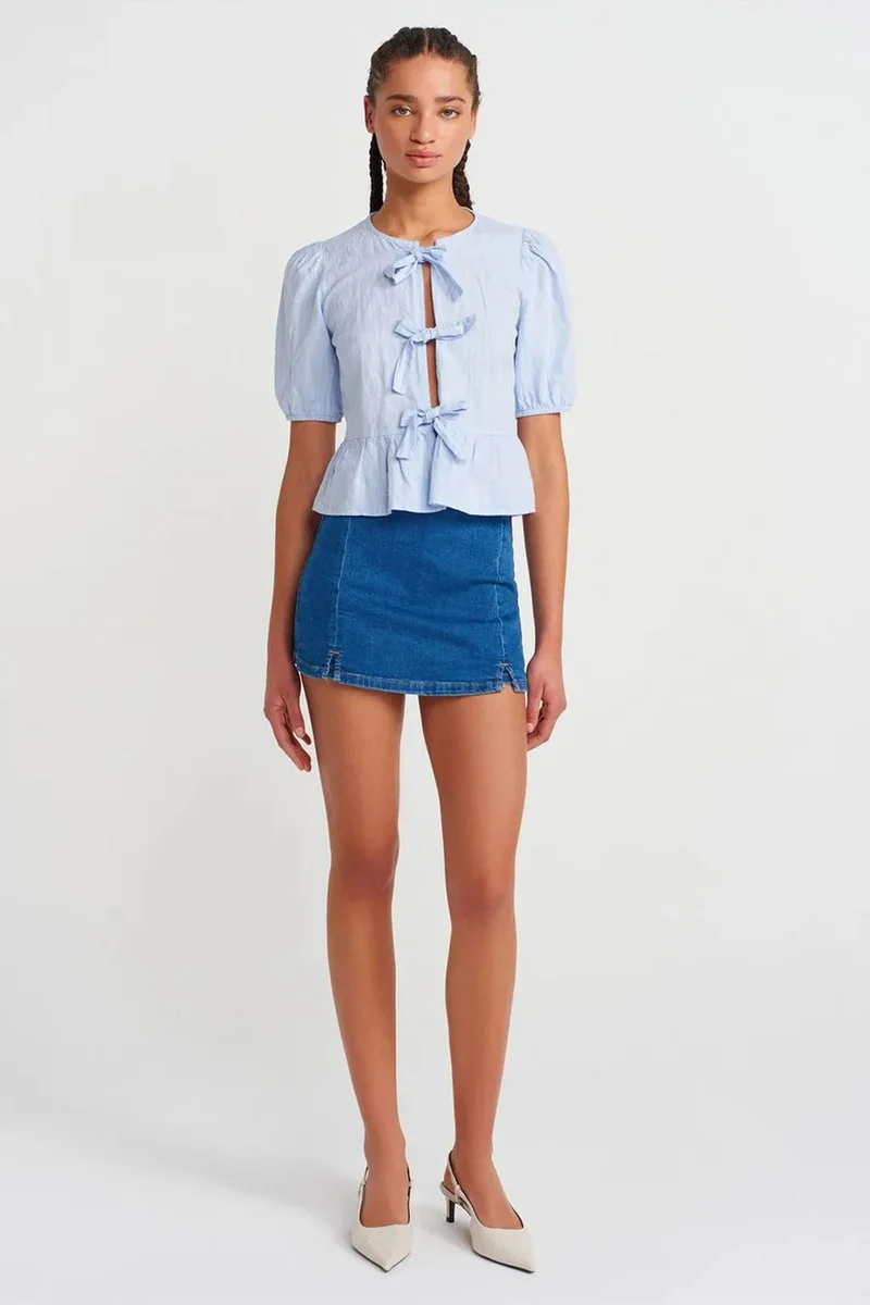 Dilvin Baby Blue DILVIN Women’s Crop Blouse With Bow Detail for Women | Best Price UAE