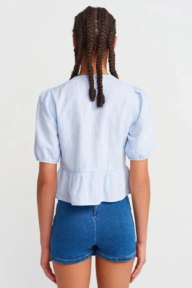 Dilvin Baby Blue DILVIN Women’s Crop Blouse With Bow Detail for Women | Best Price UAE
