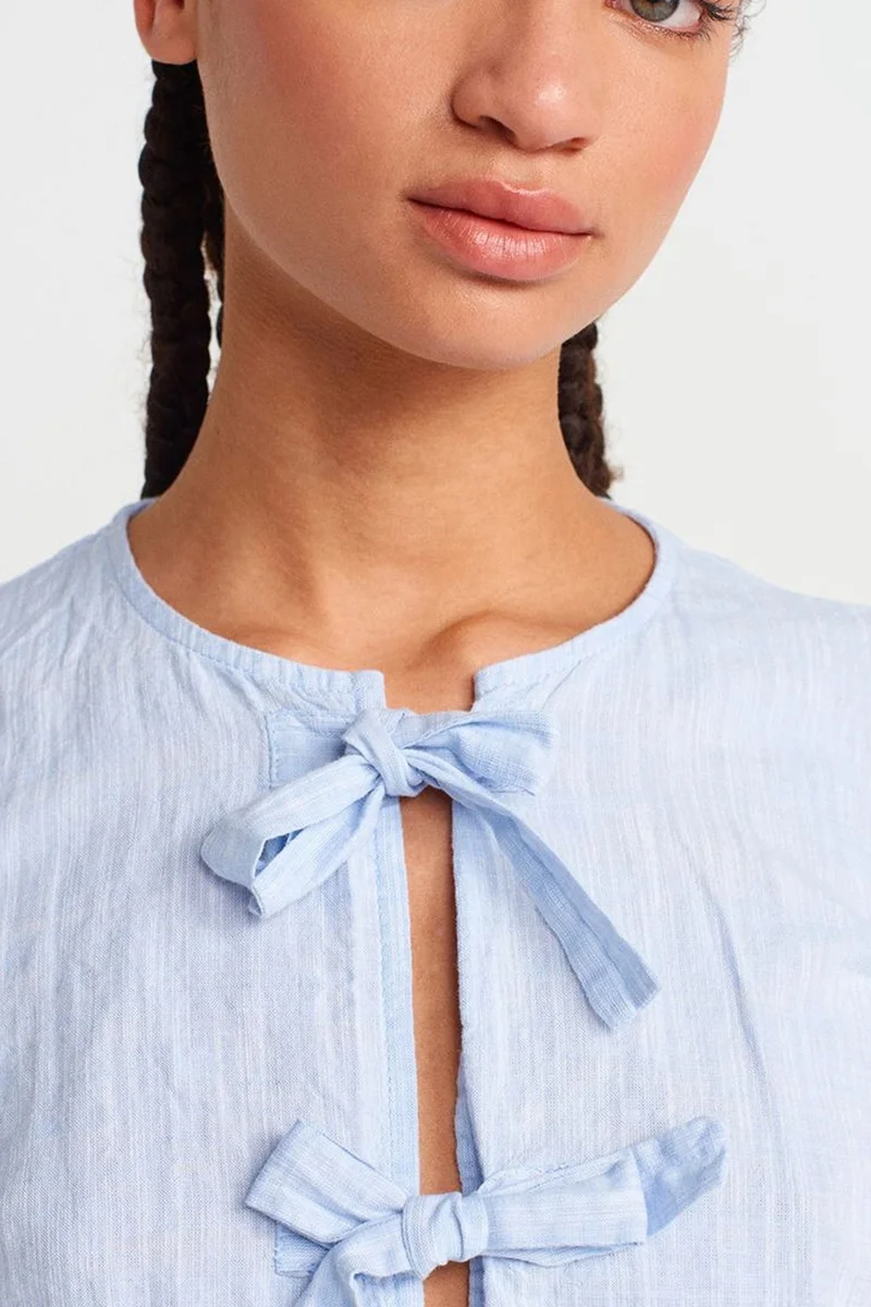 Dilvin Baby Blue DILVIN Women’s Crop Blouse With Bow Detail for Women | Best Price UAE