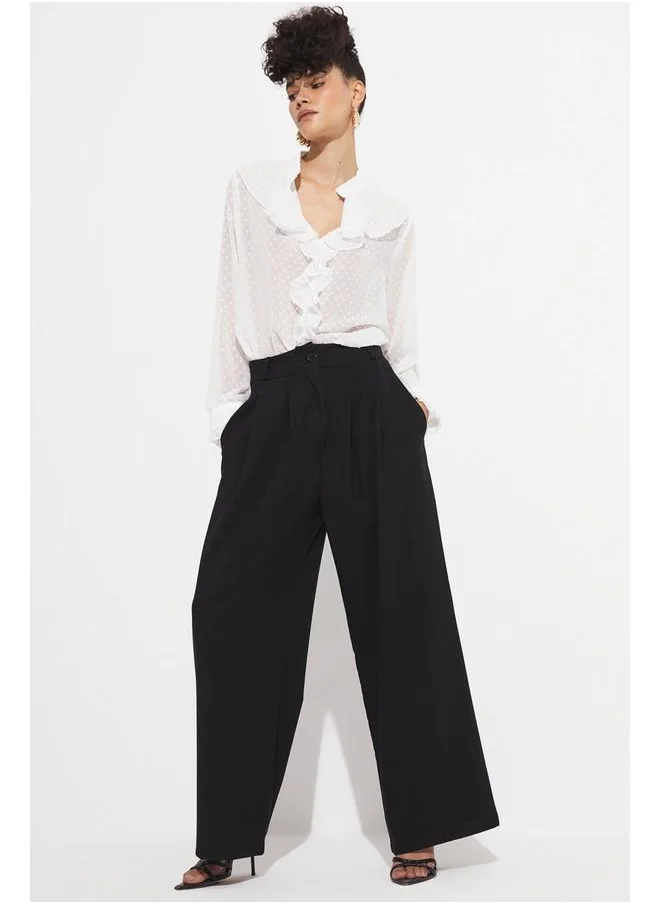 JUNE June Pleated Loose Cut Trouser Black