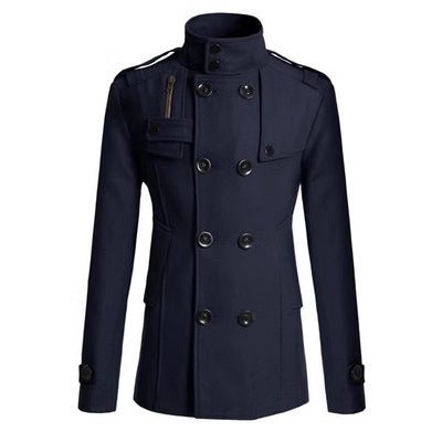 2015 New Mens Wool Trench Coat Black