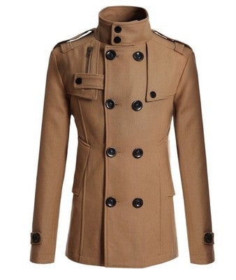 2015 New Mens Wool Trench Coat Black