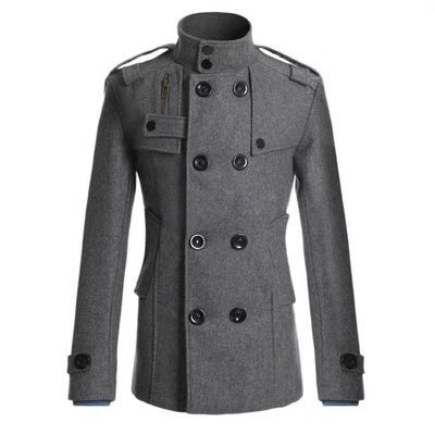 2015 New Mens Wool Trench Coat Black