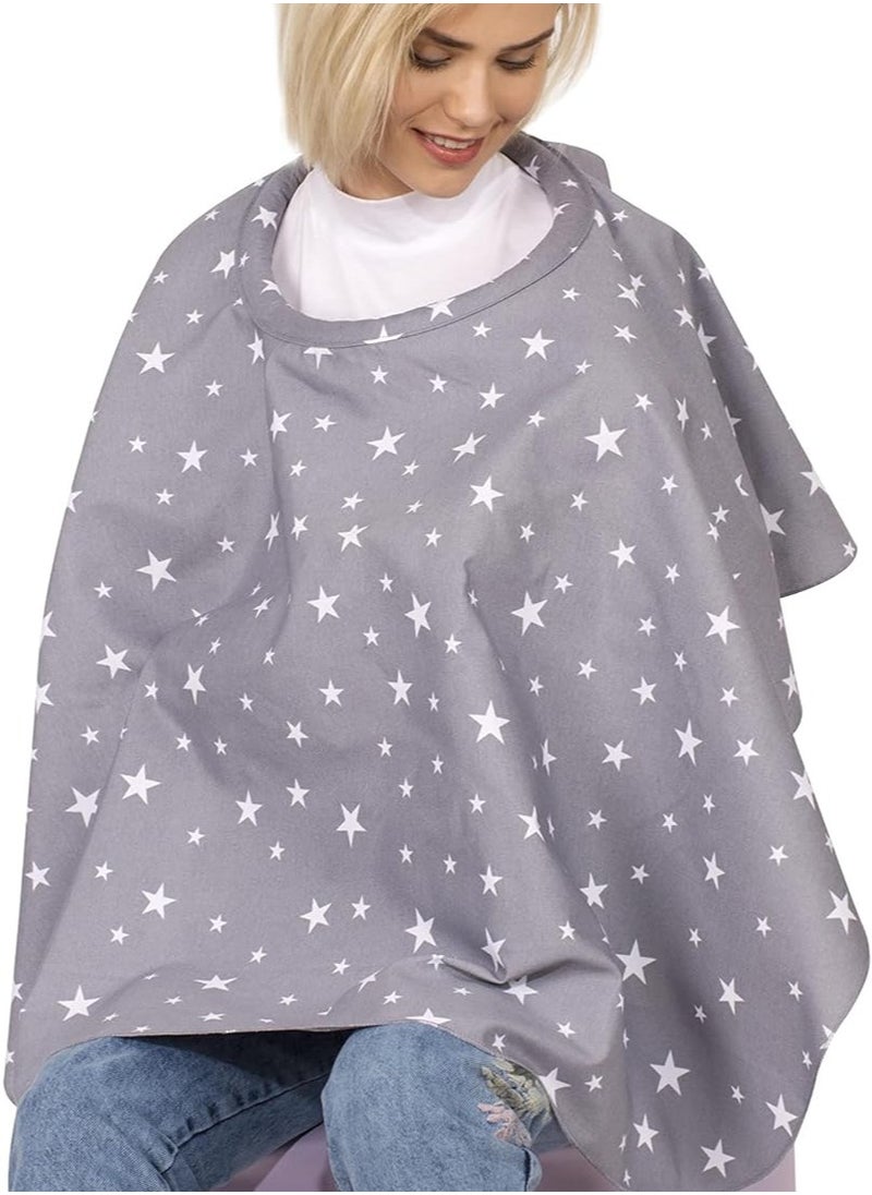 Moro Moro - Sevi Baby Grey Star Nursing Cover for Breastfeeding - 360 Degree Privacy, View Baby Hands-Free Universal Fit, Cotton, for Girls and Boys - Image 1