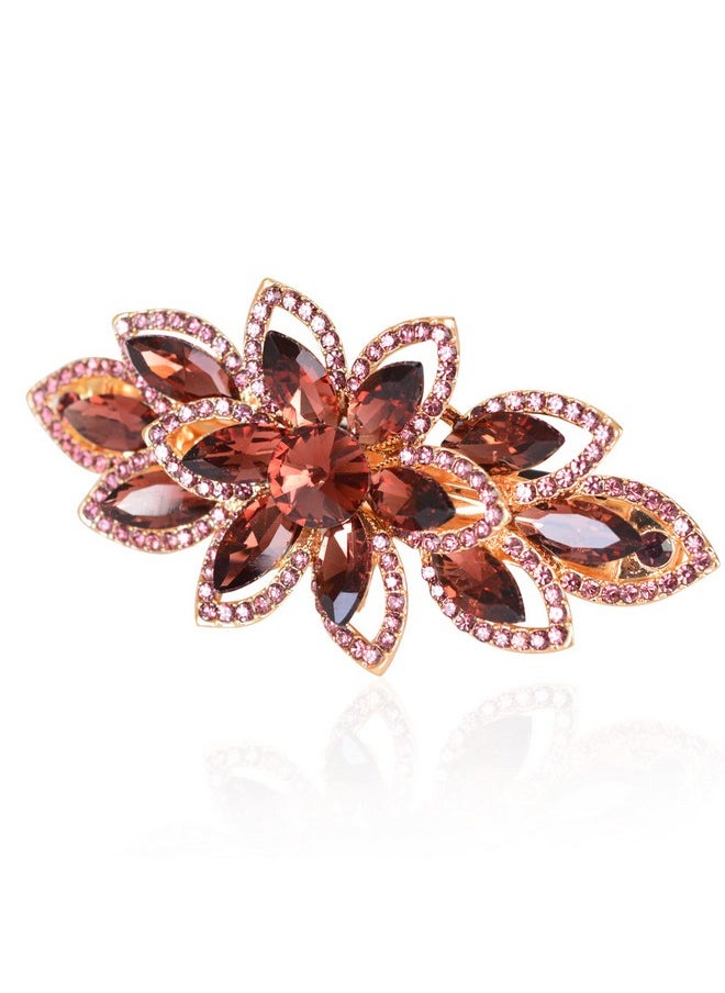 Sankuwen Sankuwen Floral Rhinestone Hairpin Luxury Crystal Flower Hair Barrette Clip (Red-Purple)  - Image 2