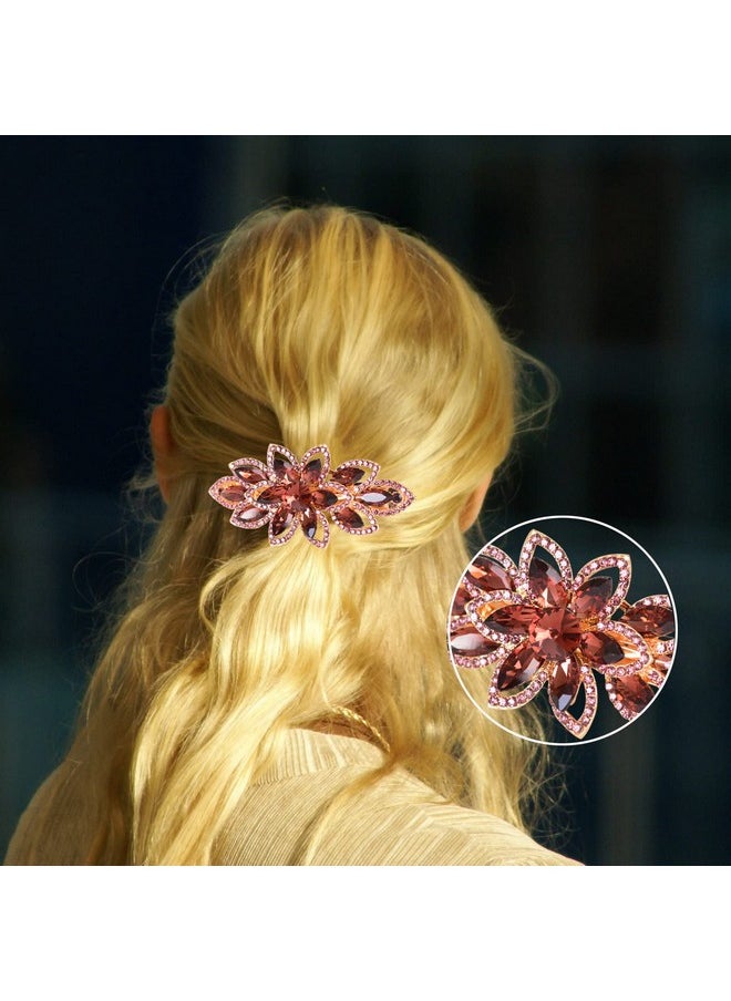 Sankuwen Sankuwen Floral Rhinestone Hairpin Luxury Crystal Flower Hair Barrette Clip (Red-Purple)  - Image 5
