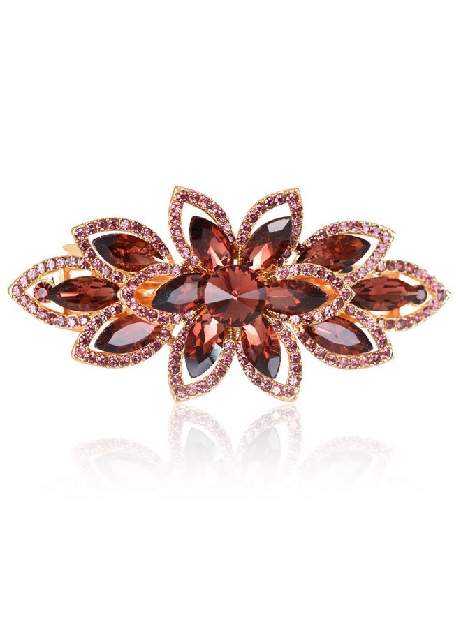 Sankuwen Sankuwen Floral Rhinestone Hairpin Luxury Crystal Flower Hair Barrette Clip (Red-Purple)  - Image 1