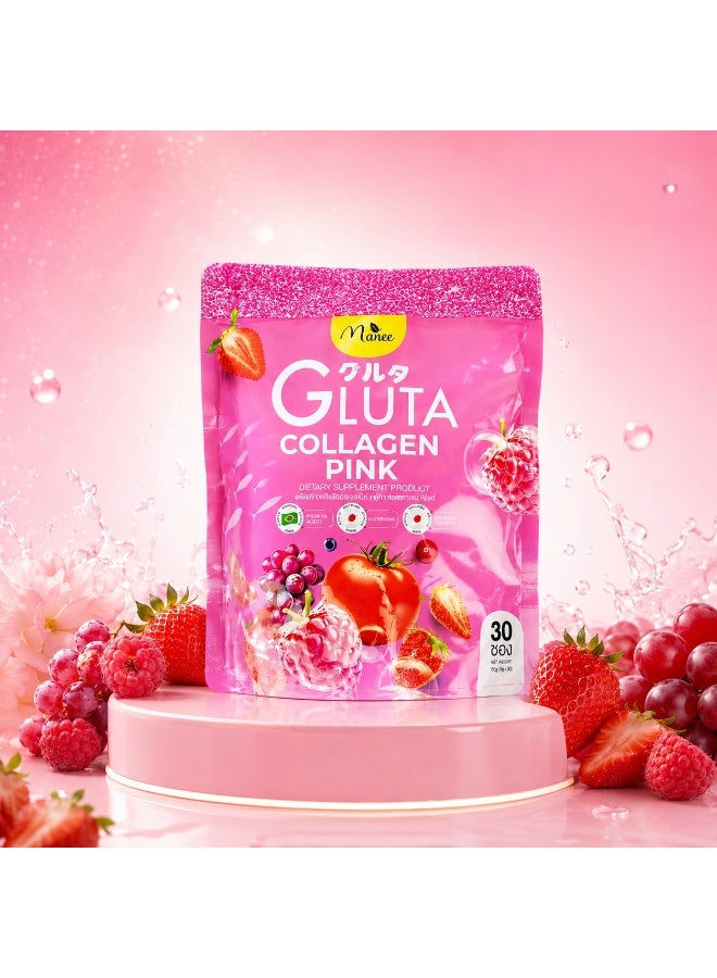 Manee Gluta Collagen Pink Skin Glow Support Drink Mix With Glutathione, Collagen, Fruit Extracts & Easy Mix - Image 1