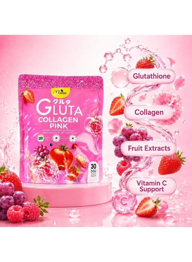 Manee Gluta Collagen Pink Skin Glow Support Drink Mix With Glutathione, Collagen, Fruit Extracts & Easy Mix - Image 2