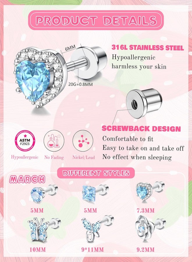 Thunaraz Valentines Day Gifts for Her, Hypoallergenic Screw Back Earrings for Girls Women Surgical Stainless Steel Stud Earrings for Sensitive Ears Cute Butterfly Flower Heart CZ Kid Toddler Jewelry Gift - Image 5