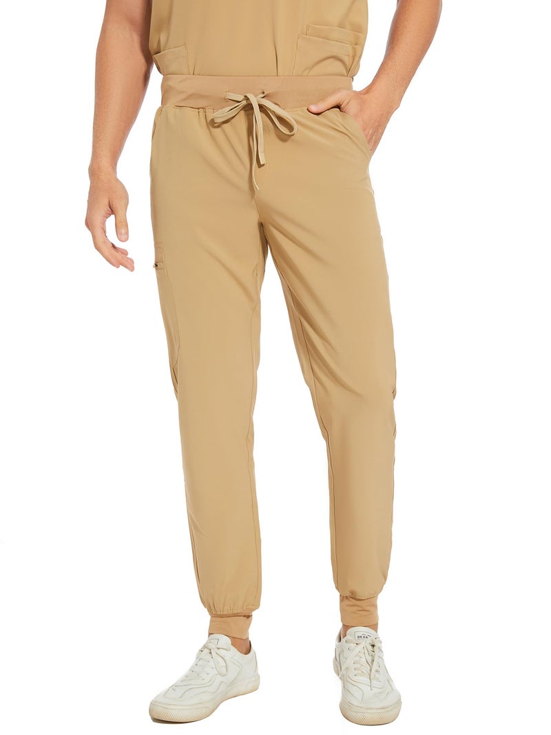 COZYFIT Men Scrubs Set — Stretch V-Neck Scrub Top & Jogger Pant with 8 Pockets, Yoga Waistband, Anti-Wrinkle Scrubs for Men - Khaki, M - Image 5