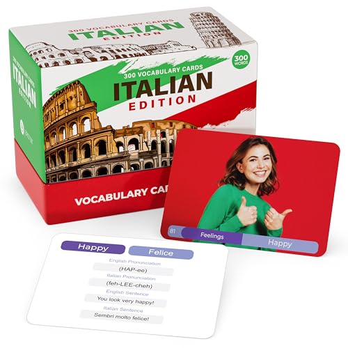 Briston Italian Vocabulary Flash Cards  300 Words with Pictures  Pronunciation  Educational Language Learning Tool for Students  Adults  Briston Italian Edition - Image 1