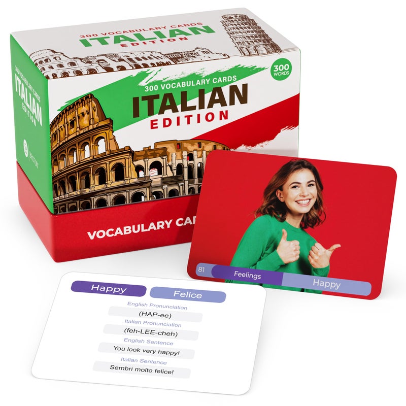Briston Italian Vocabulary Flash Cards  300 Words with Pictures  Pronunciation  Educational Language Learning Tool for Students  Adults  Briston Italian Edition - Image 2