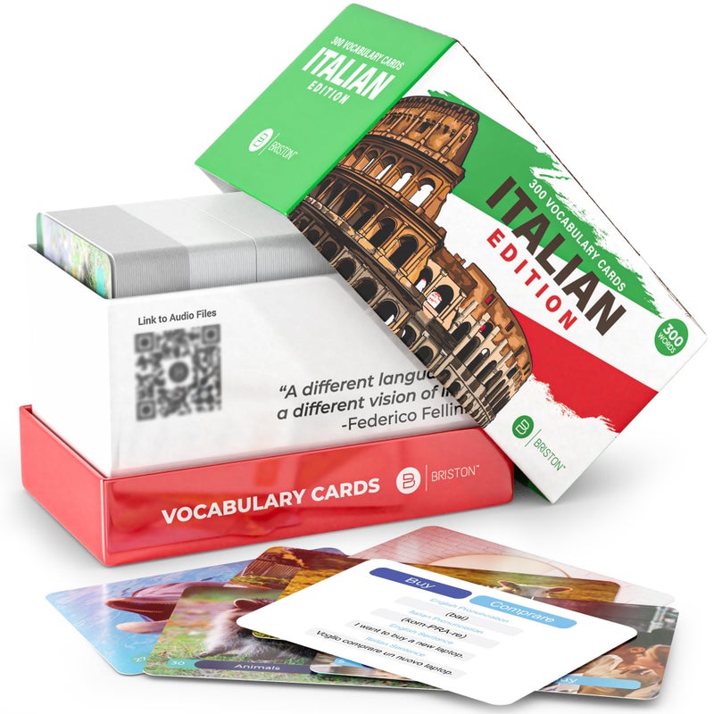 Briston Italian Vocabulary Flash Cards  300 Words with Pictures  Pronunciation  Educational Language Learning Tool for Students  Adults  Briston Italian Edition - Image 3