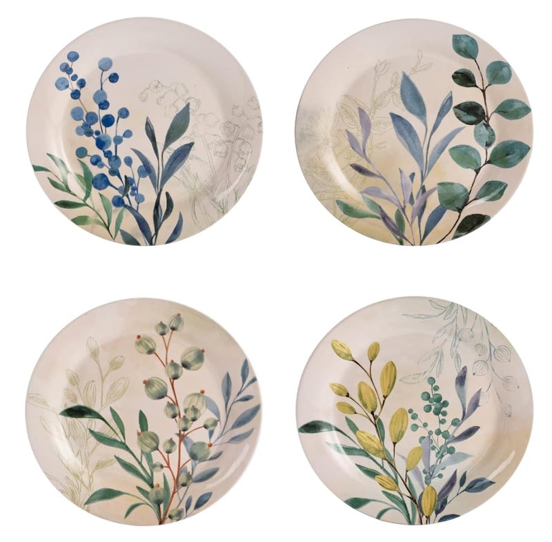 Bico Botanical Valley Salad Plates Set of 4, 8.75 Inch Ceramic Dessert Plates for Salad, Appetizer, Side Dishes, Microwave and Dishwasher Safe, Gift for Housewarming and Thanksgiving - Image 1