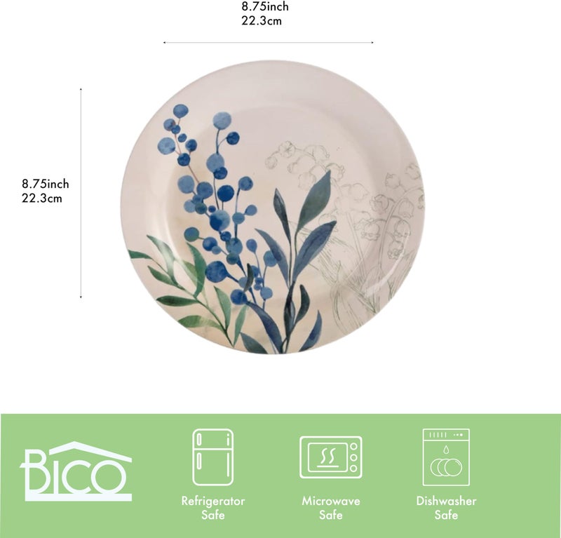 Bico Botanical Valley Salad Plates Set of 4, 8.75 Inch Ceramic Dessert Plates for Salad, Appetizer, Side Dishes, Microwave and Dishwasher Safe, Gift for Housewarming and Thanksgiving - Image 3