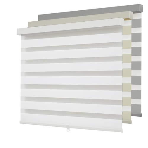 Dephora Cordless Zebra Blinds for Windows,Free-Stop Roller Zebra Shades,Light Filtering Blinds for Indoor windows with Upgraded Cassette,Pull Down Privacy Window Shades for Home (25" W x 72" H, White) - Image 1