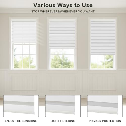 Dephora Cordless Zebra Blinds for Windows,Free-Stop Roller Zebra Shades,Light Filtering Blinds for Indoor windows with Upgraded Cassette,Pull Down Privacy Window Shades for Home (25" W x 72" H, White) - Image 2