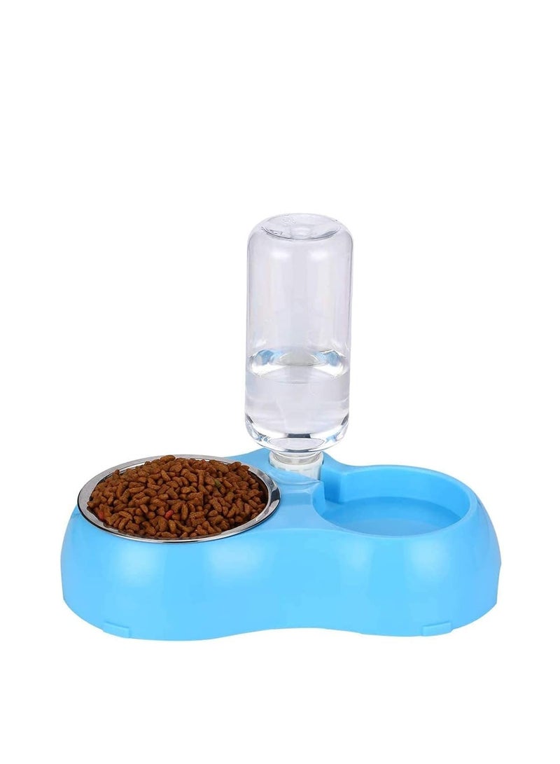 الكلب القط وعاء ، وعاء الحيوانات الأليفة المياه والغذاء مجموعة ، مع التلقائي موزع المياه زجاجة ، وعاء الفولاذ المقاوم للصدأ القابلة للإزالة ، مناسبة للكلاب والقطط والجراء الأرنب ( الأزرق ) - Image 1