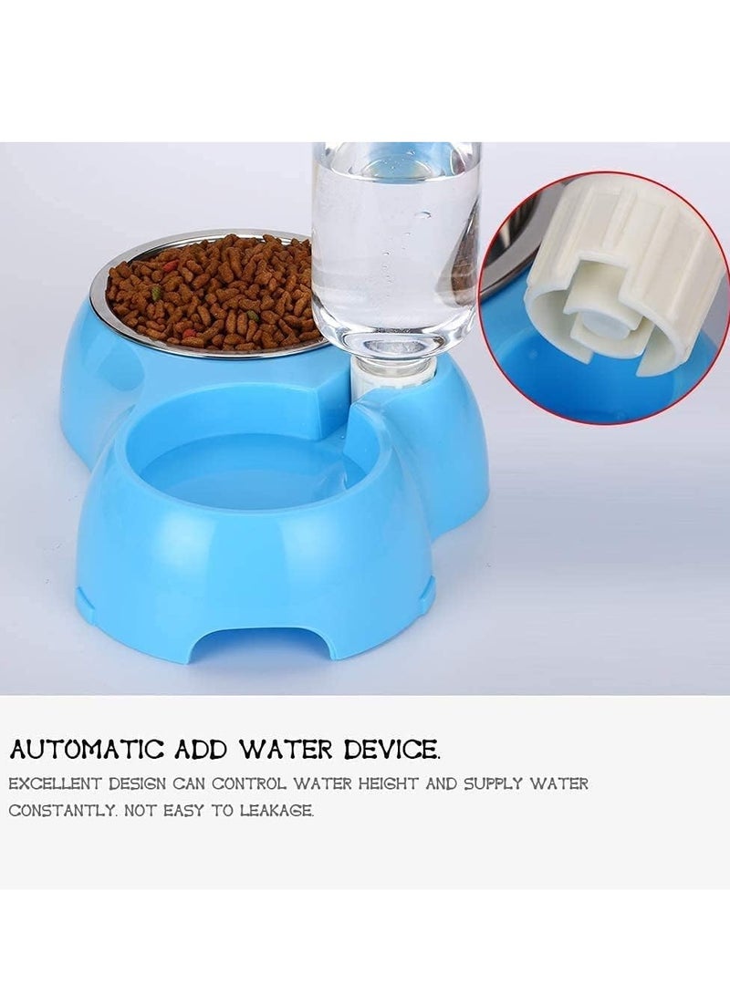 الكلب القط وعاء ، وعاء الحيوانات الأليفة المياه والغذاء مجموعة ، مع التلقائي موزع المياه زجاجة ، وعاء الفولاذ المقاوم للصدأ القابلة للإزالة ، مناسبة للكلاب والقطط والجراء الأرنب ( الأزرق ) - Image 5