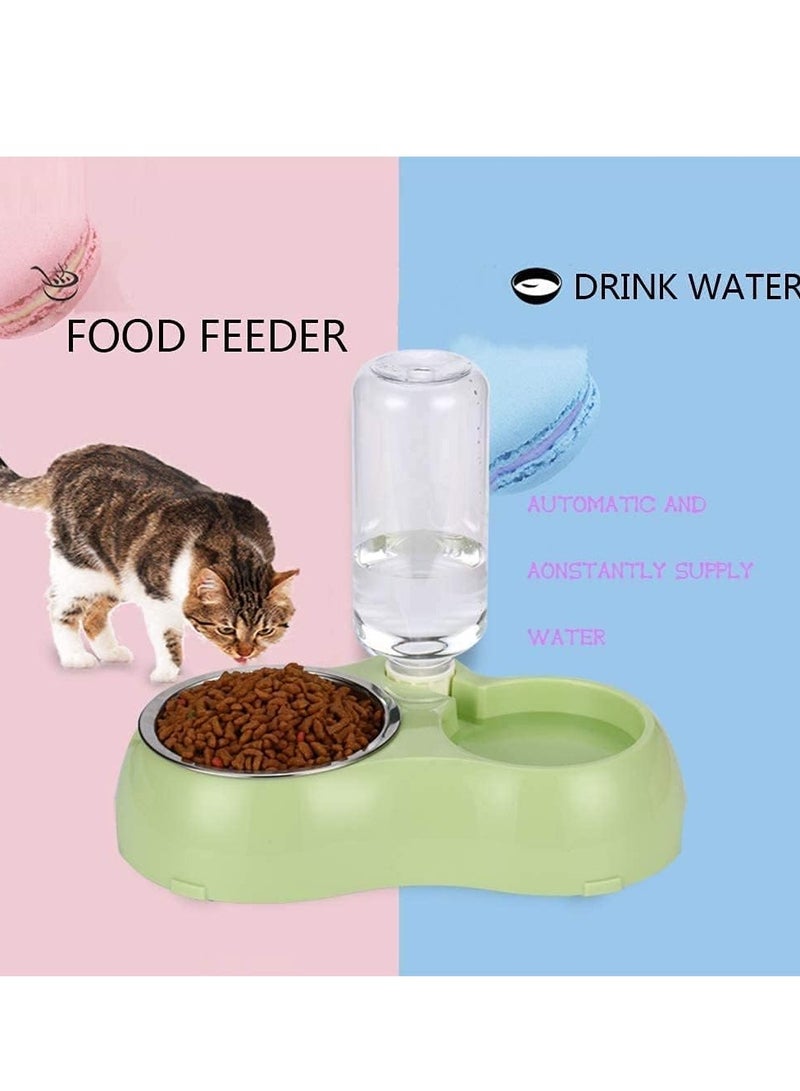 الكلب القط وعاء ، وعاء الحيوانات الأليفة المياه والغذاء مجموعة ، مع التلقائي موزع المياه زجاجة ، وعاء الفولاذ المقاوم للصدأ القابلة للإزالة ، مناسبة للكلاب والقطط والجراء الأرنب ( الأزرق ) - Image 3