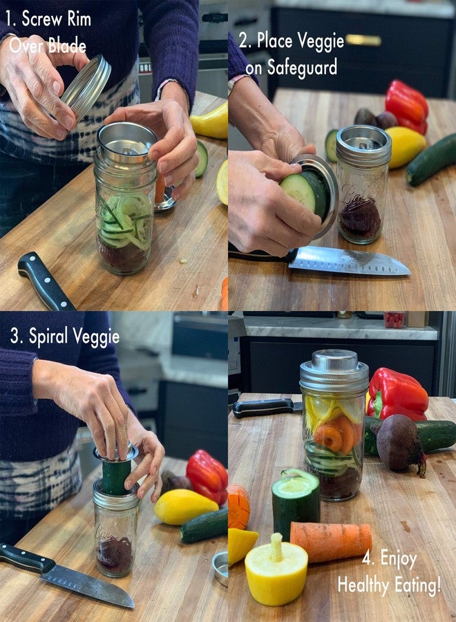 Jarware 3 in 1 Mason Jar Spiralizer Lid, Wide Mouth, Stainless Steel - Image 3