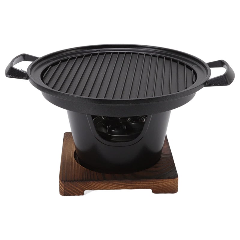 Focket Charcoal Grill 102in Portable Charcoal Grill Japanese Hibachi Grill with Wooden Base Portable Grill Smokeless Cast Iron Hibachi Grill Grill Tabletop Grill - Image 2
