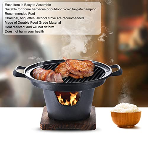 Focket Charcoal Grill 102in Portable Charcoal Grill Japanese Hibachi Grill with Wooden Base Portable Grill Smokeless Cast Iron Hibachi Grill Grill Tabletop Grill - Image 3