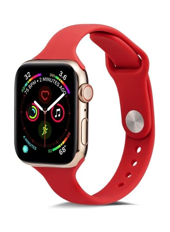 NIBEMINENT Thin Silicone Replacement Wrist Strap Watchband for Apple Wacth 5/4/3/2/1 42-44mm Camellia Red  - Image 1