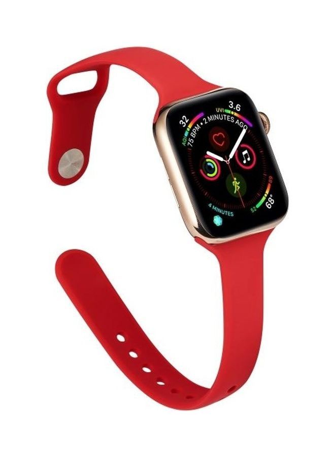 NIBEMINENT Thin Silicone Replacement Wrist Strap Watchband for Apple Wacth 5/4/3/2/1 42-44mm Camellia Red  - Image 4