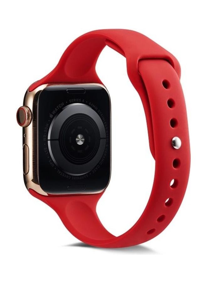 NIBEMINENT Thin Silicone Replacement Wrist Strap Watchband for Apple Wacth 5/4/3/2/1 42-44mm Camellia Red  - Image 2