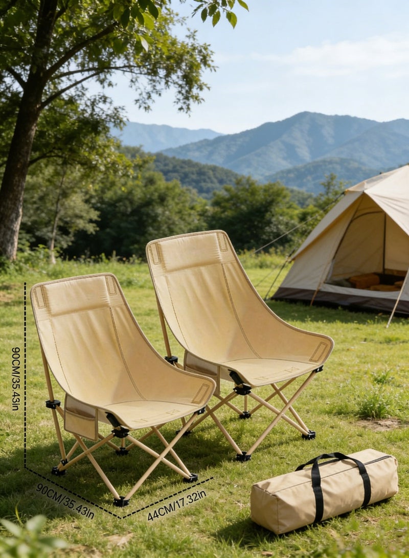 AORAN 2 Pack Folding Moon Chairs High Back Camping Chairs Portable Heavy Duty Outdoor Chairs with Side Pocket Carry Bag for Camping Fishing Beach Picnic Garden - Image 1