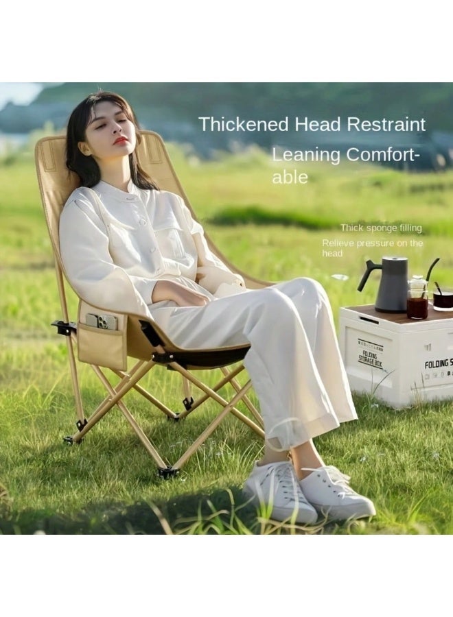 AORAN 2 Pack Folding Moon Chairs High Back Camping Chairs Portable Heavy Duty Outdoor Chairs with Side Pocket Carry Bag for Camping Fishing Beach Picnic Garden - Image 2