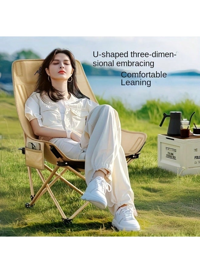AORAN 2 Pack Folding Moon Chairs High Back Camping Chairs Portable Heavy Duty Outdoor Chairs with Side Pocket Carry Bag for Camping Fishing Beach Picnic Garden - Image 3