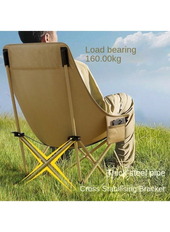 AORAN 2 Pack Folding Moon Chairs High Back Camping Chairs Portable Heavy Duty Outdoor Chairs with Side Pocket Carry Bag for Camping Fishing Beach Picnic Garden - Image 4