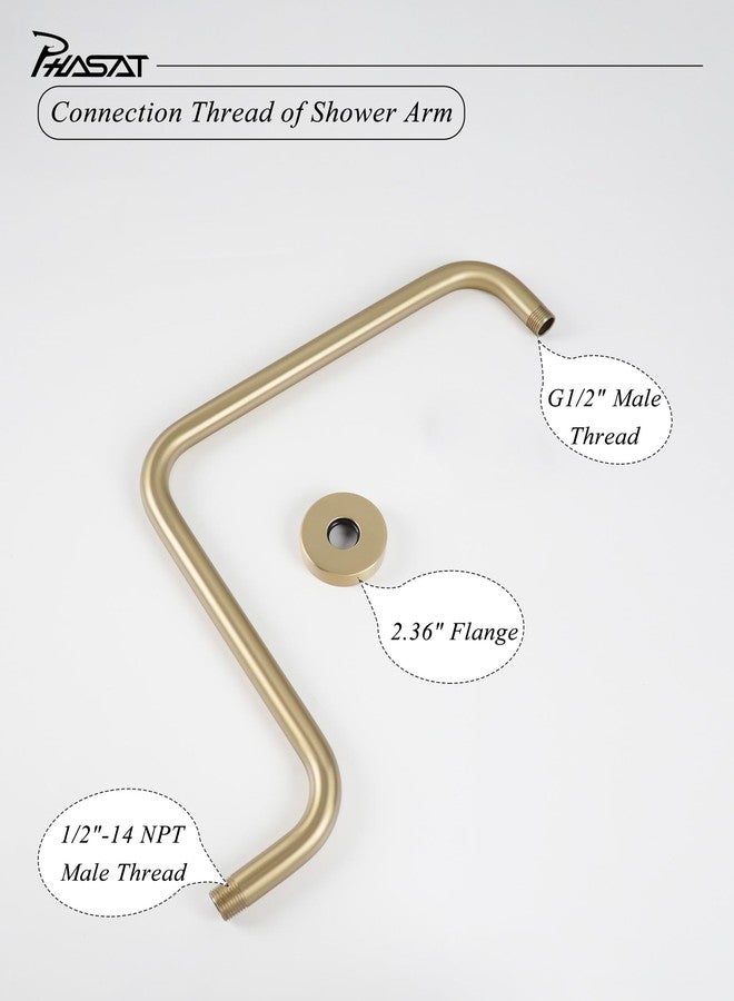 PHASAT S Shaped Shower Arm, High Rise Shower Arm with Flange, Brushed Gold - Image 4