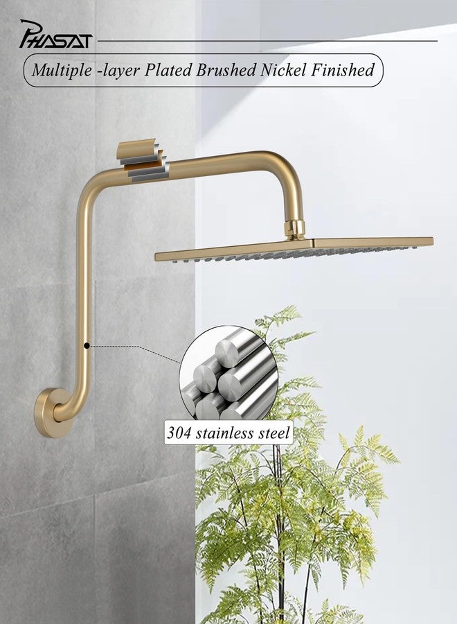 PHASAT S Shaped Shower Arm, High Rise Shower Arm with Flange, Brushed Gold - Image 3