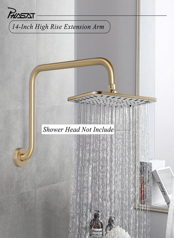 PHASAT S Shaped Shower Arm, High Rise Shower Arm with Flange, Brushed Gold - Image 2
